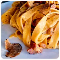 Una carbonara con tartufo, piatto top da Vittorio